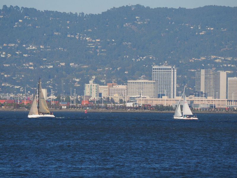 Sail boats with Oakland hills in the background